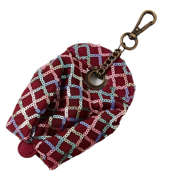 Free People Ruby Coin Purse NEW NWT Sequin Burgundy Purse Handbag Clip - Picture 1 of 8